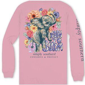 NWOT Simply Southern Pink T-Shirt "Born to Bloom" Elephant Print XL